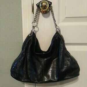 Vintage Armani Exchange Black Leather Purse Handbag Chain Snap Closure